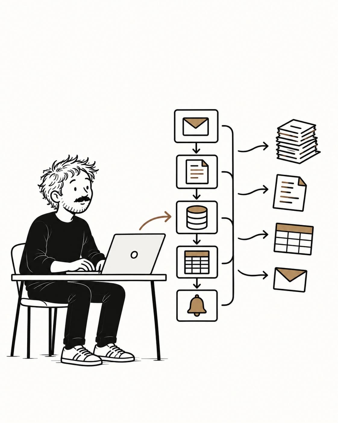 Software professional building an automated workflow between messages, documents, data, and notifications.